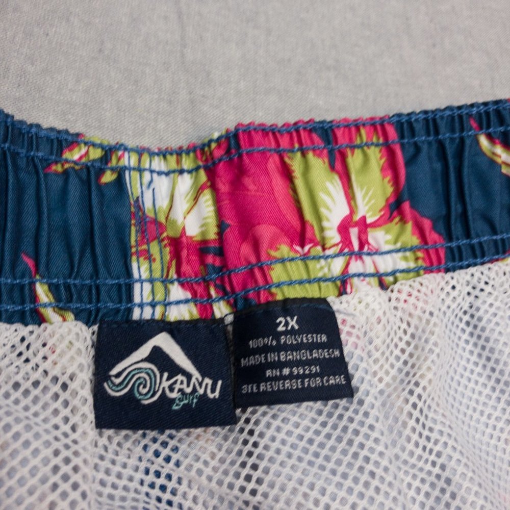 Denim Blue Tropical Floral Print Swim Trunks XXL - Picture 6 of 7